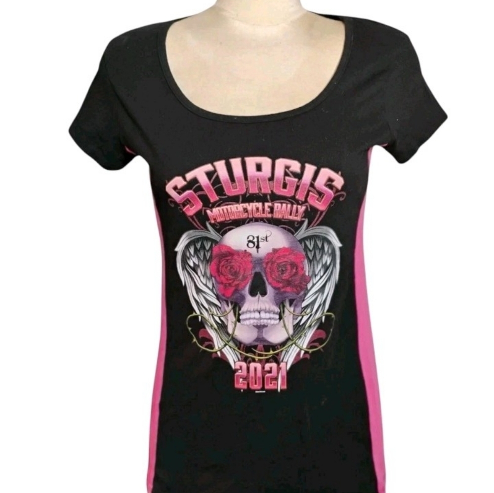 2021 Sturgis Bike Rally T-Shirt Skull Wings Womens M
